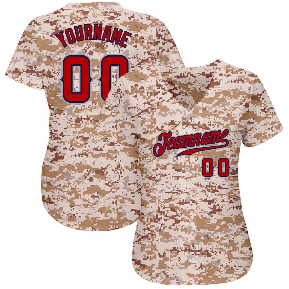 Custom Camo Red-Navy Authentic Salute To Service Baseball Jersey view 2