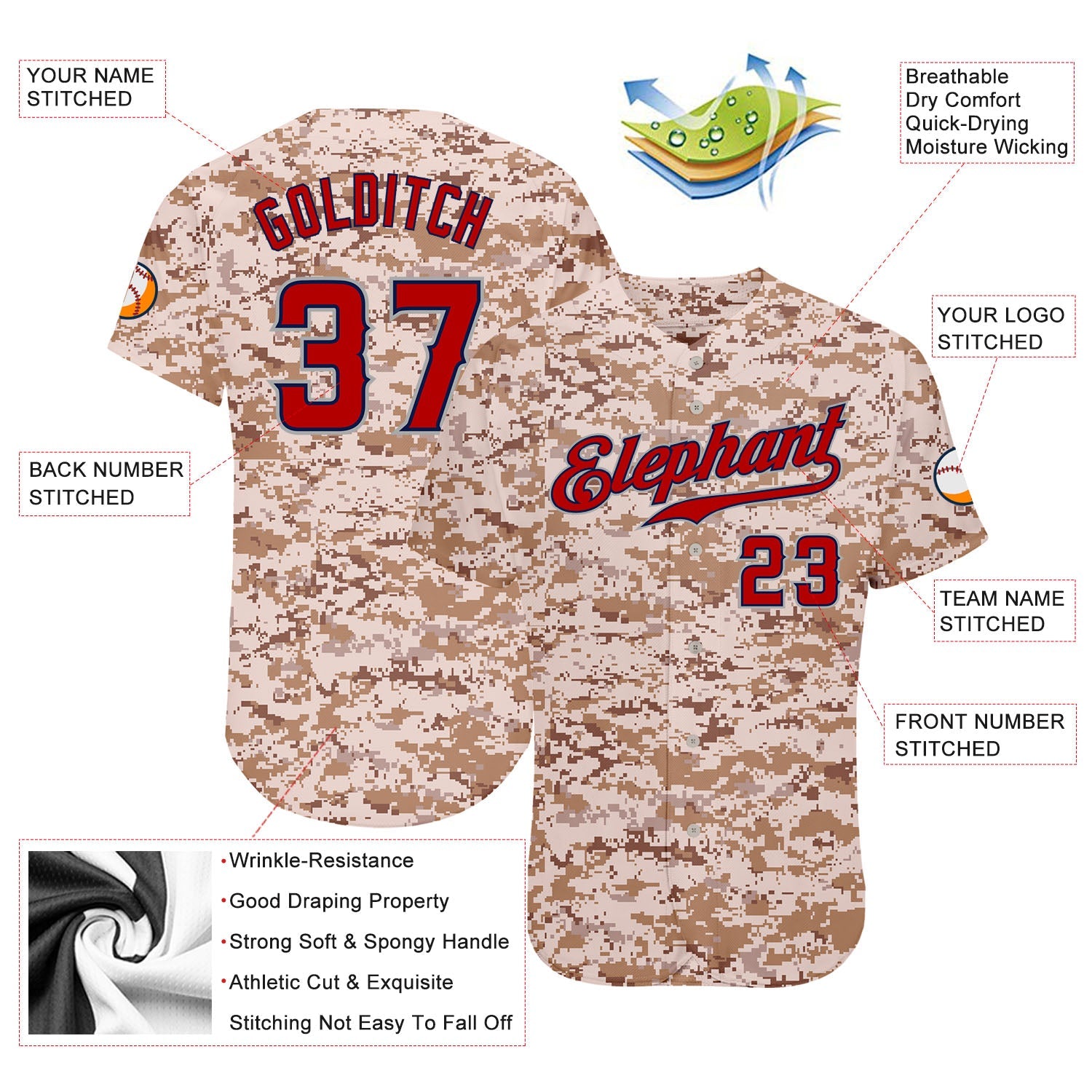 Custom Camo Red-Navy Authentic Salute To Service Baseball Jersey view 3