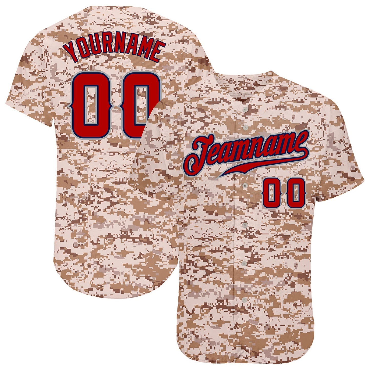 Custom Camo Red-Navy Authentic Salute To Service Baseball Jersey - Main View