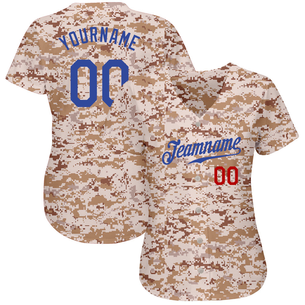 Custom Camo Royal-Red Authentic Salute To Service Baseball Jersey view 2