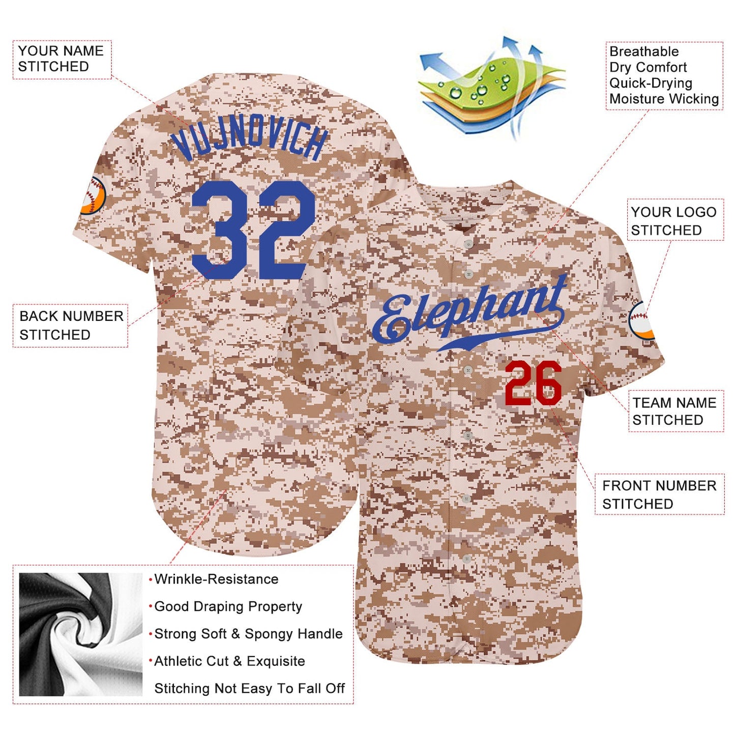 Custom Camo Royal-Red Authentic Salute To Service Baseball Jersey view 3