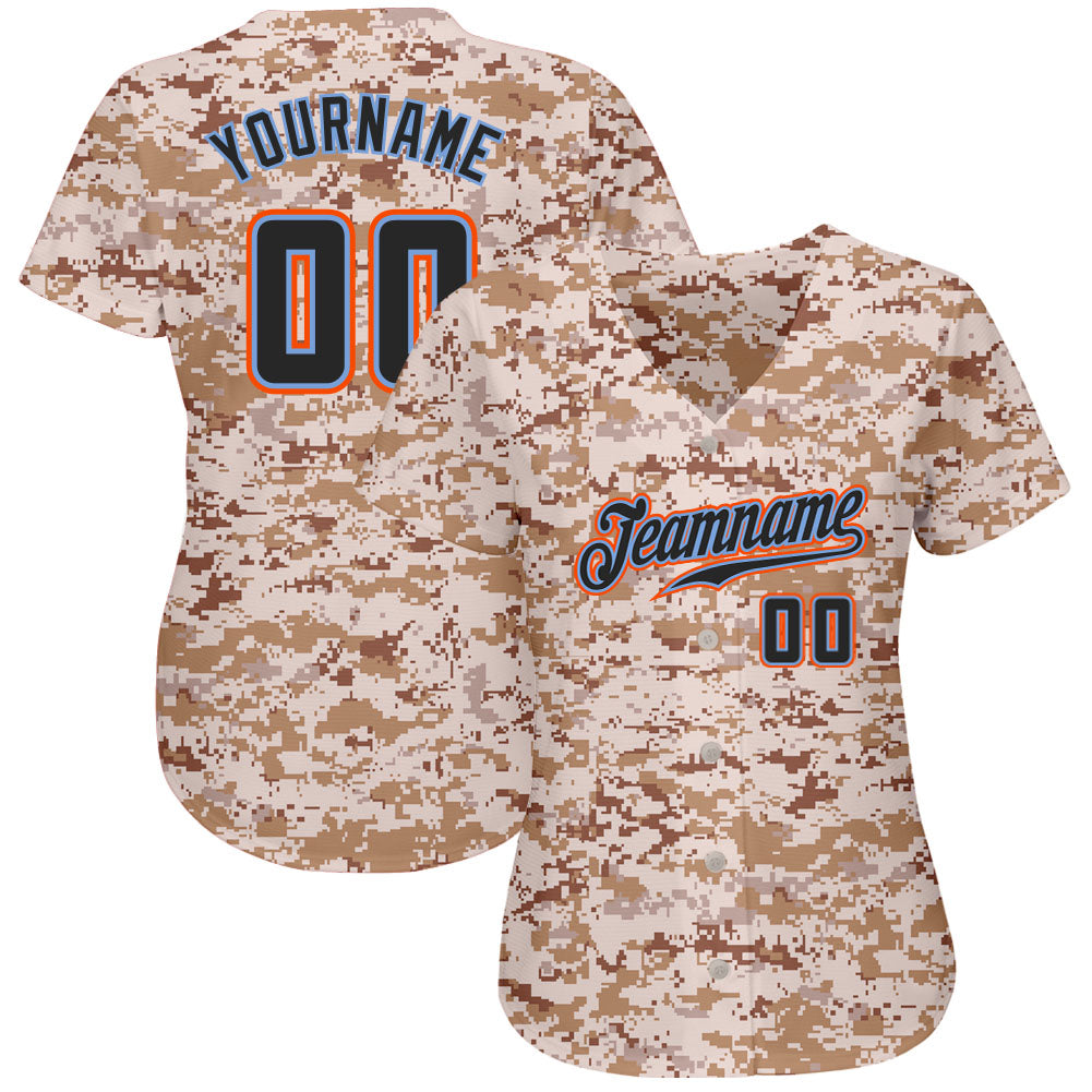 Custom Camo Black-Powder Blue Authentic Salute To Service Baseball Jersey view 2