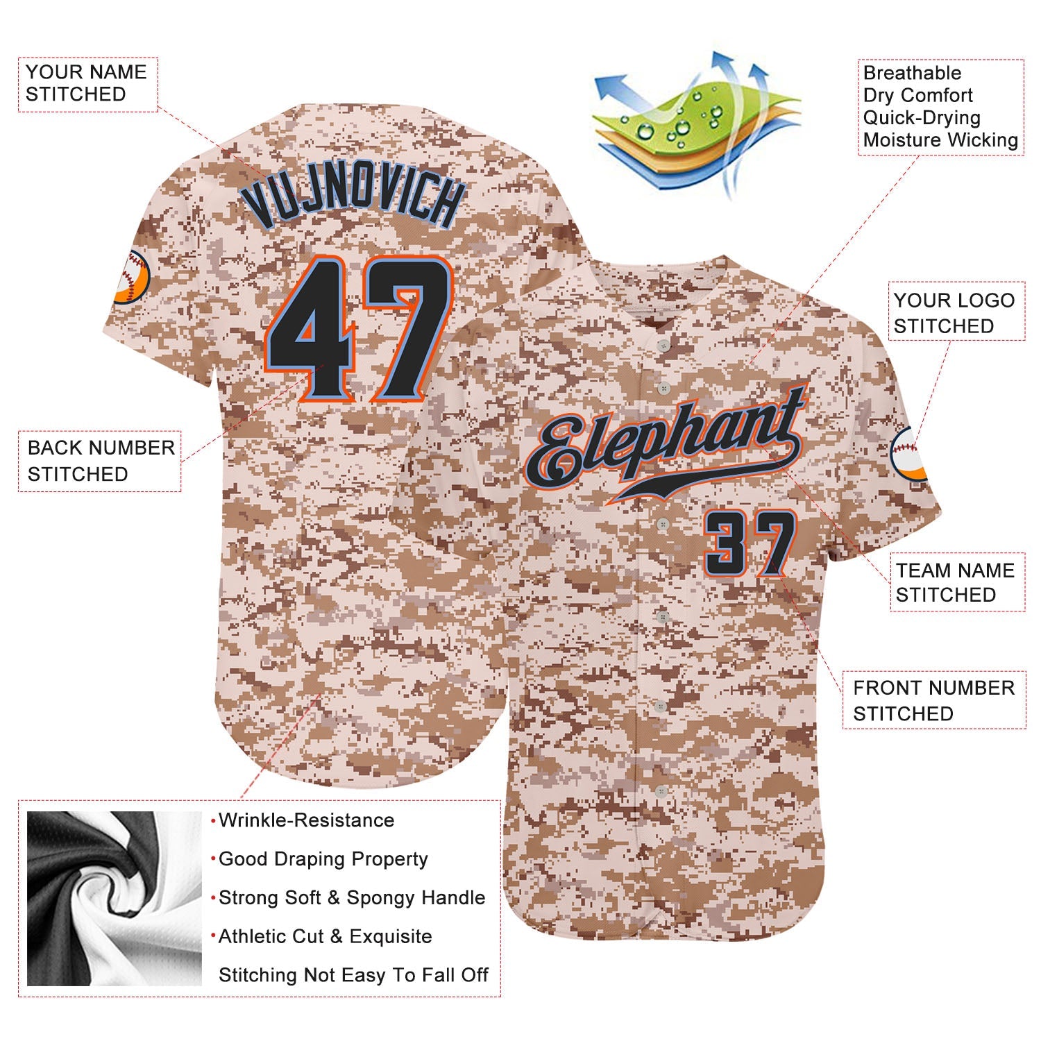 Custom Camo Black-Powder Blue Authentic Salute To Service Baseball Jersey view 3