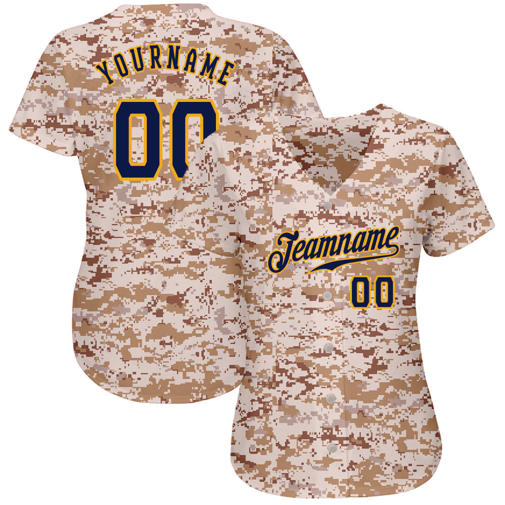 Custom Camo Navy-Gold Authentic Salute To Service Baseball Jersey view 2