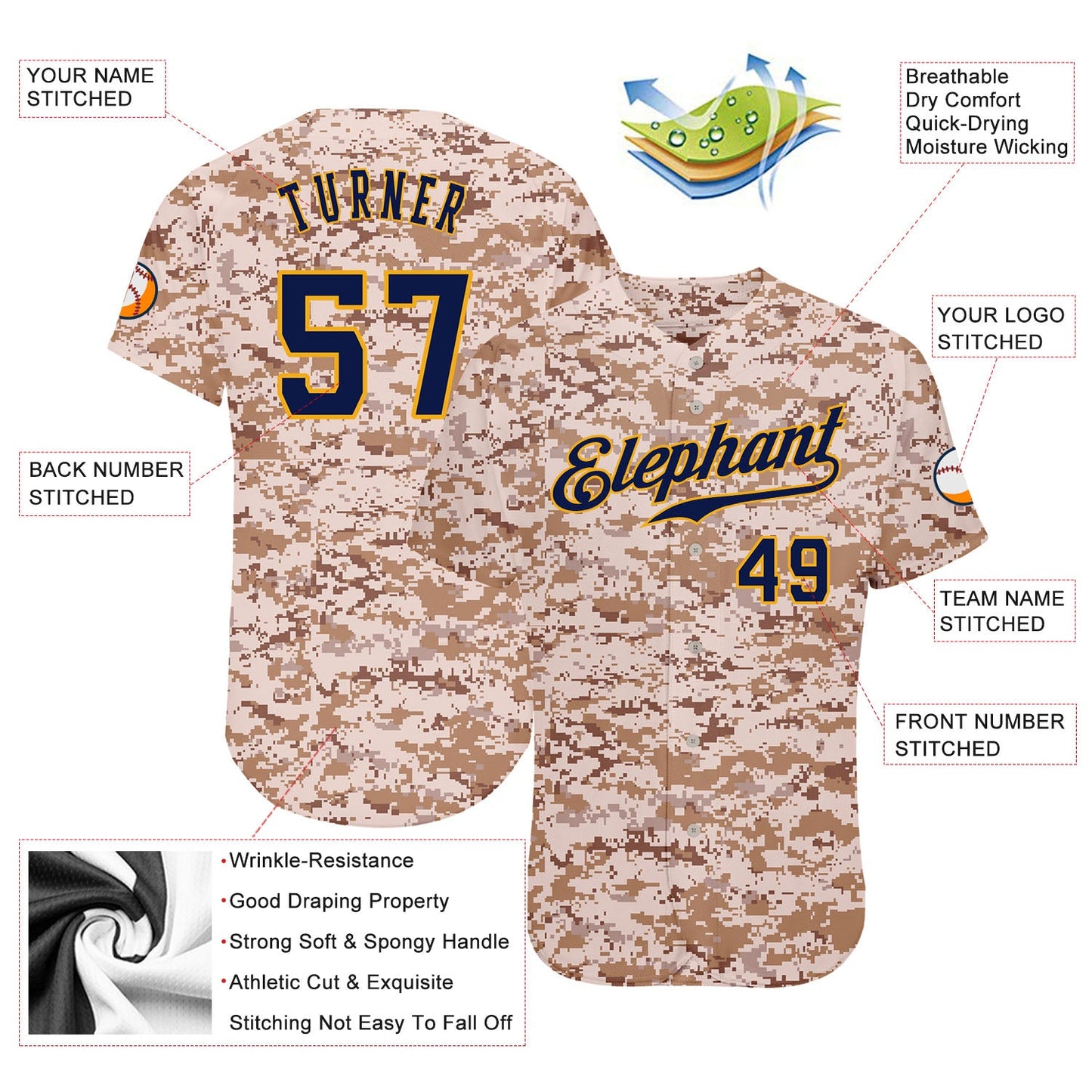 Custom Camo Navy-Gold Authentic Salute To Service Baseball Jersey view 3
