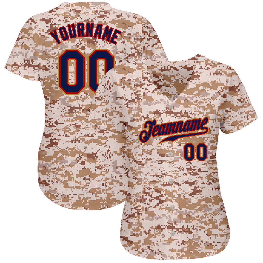 Custom Camo Navy-Old Gold Authentic Salute To Service Baseball Jersey view 2