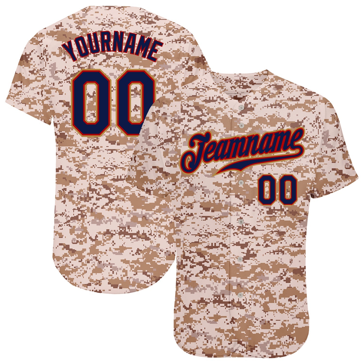 Custom Camo Navy-Old Gold Authentic Salute To Service Baseball Jersey - Main View