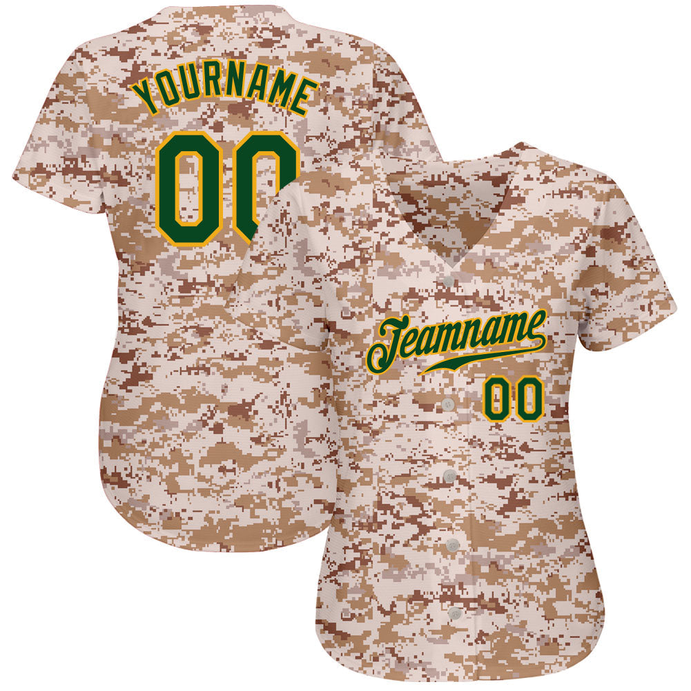 Custom Camo Green-Gold Authentic Salute To Service Baseball Jersey view 2