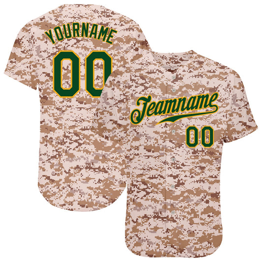 Custom Camo Green-Gold Authentic Salute To Service Baseball Jersey - Main View