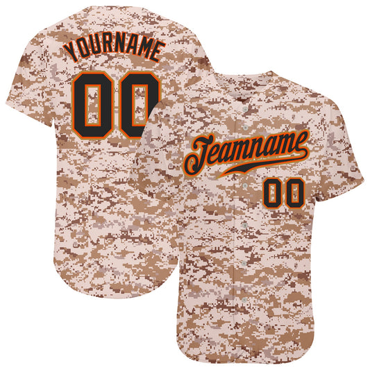 Custom Camo Black-Orange Authentic Salute To Service Baseball Jersey - Main View