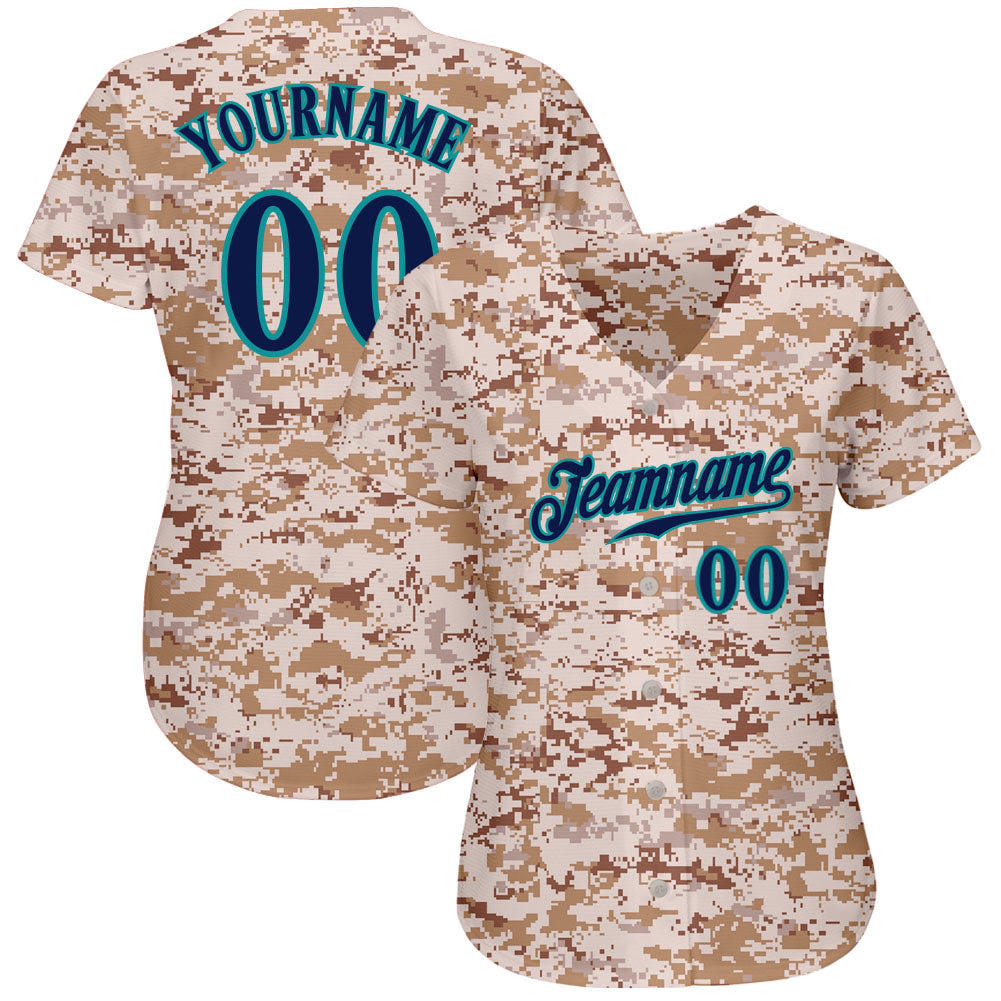Custom Camo Navy-Teal Authentic Salute To Service Baseball Jersey view 2