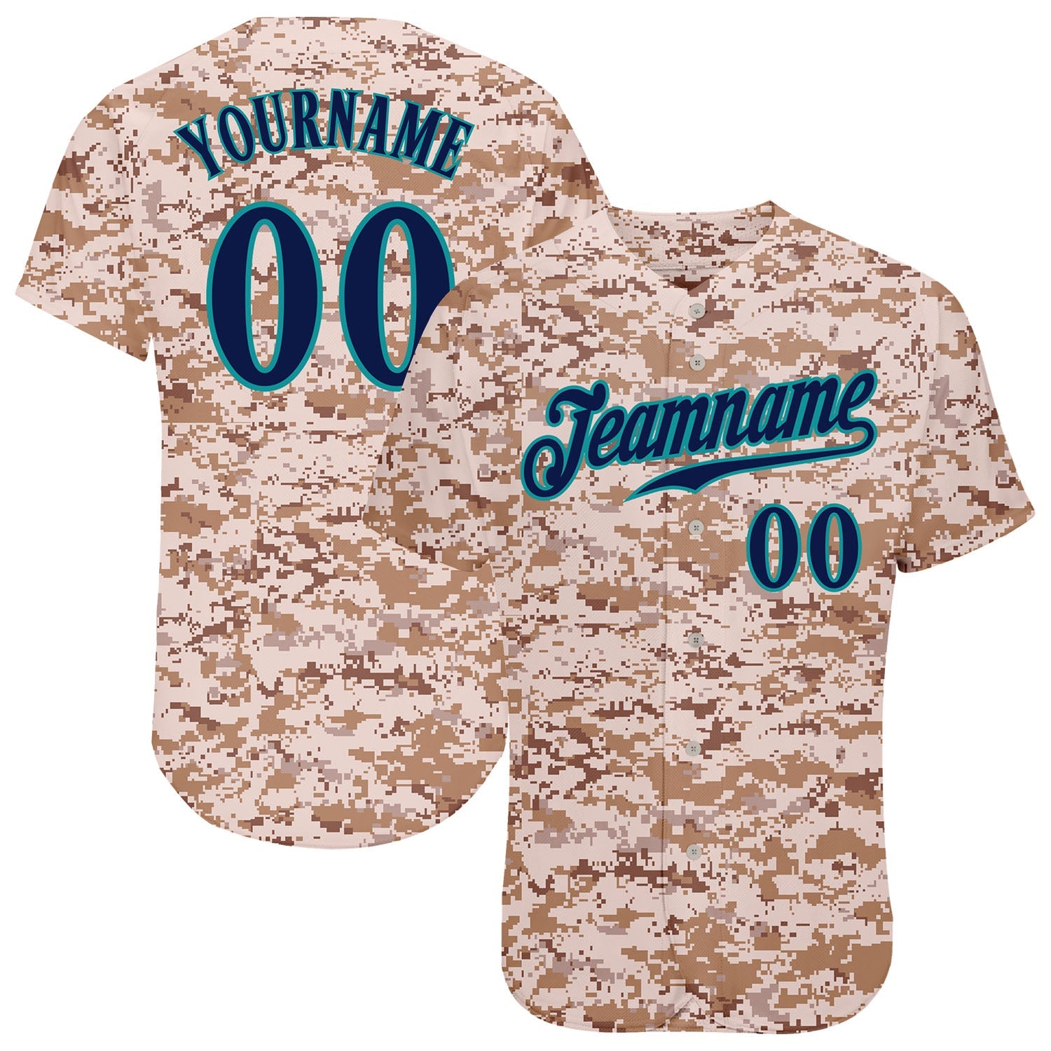 Custom Camo Navy-Teal Authentic Salute To Service Baseball Jersey - Main View