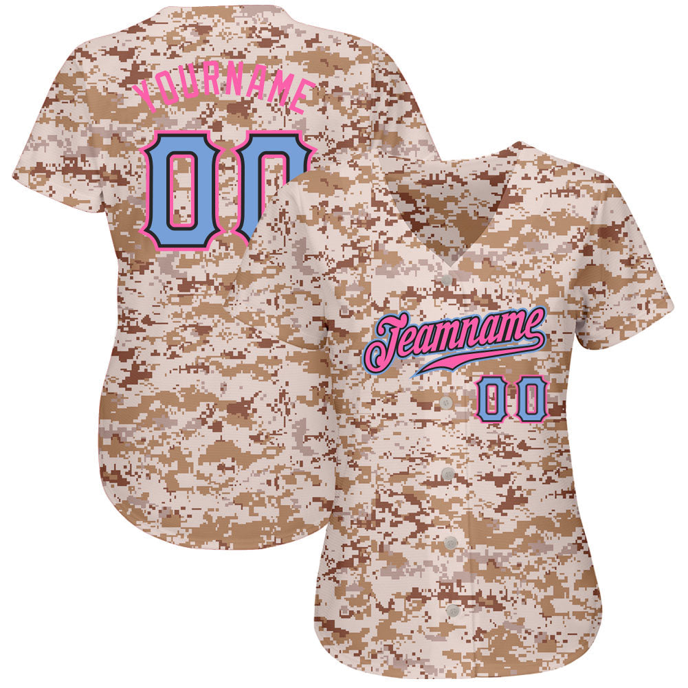 Custom Camo Powder Blue-Pink Authentic Salute To Service Baseball Jersey view 2