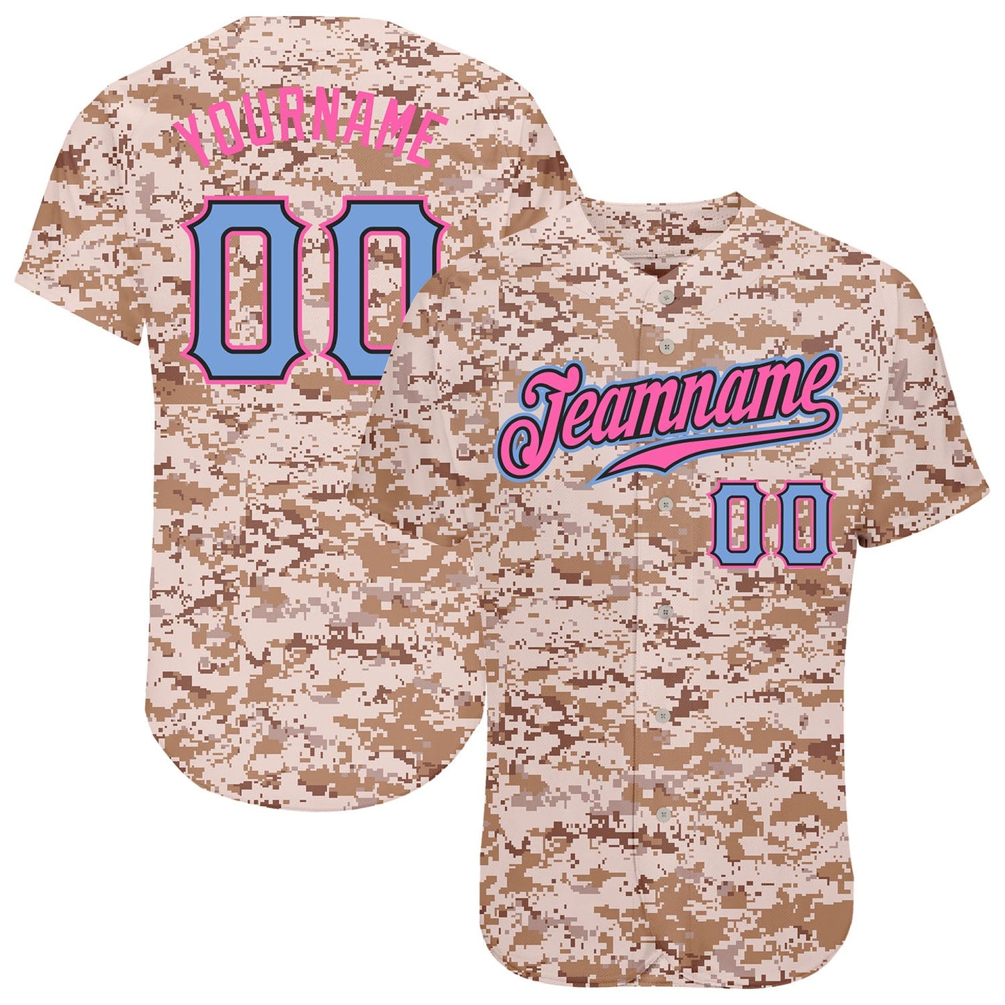 Custom Camo Powder Blue-Pink Authentic Salute To Service Baseball Jersey - Main View
