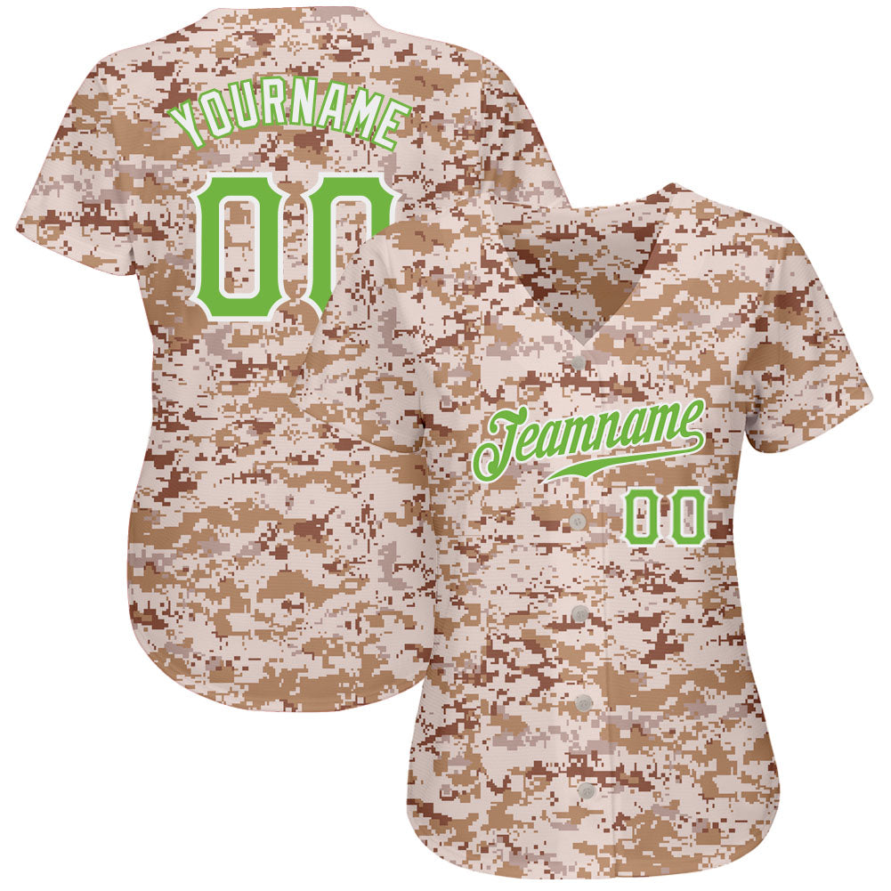 Custom Camo Neon Green-White Authentic Salute To Service Baseball Jersey view 2