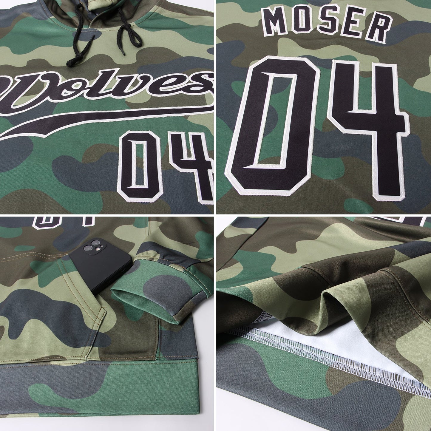 Custom Stitched Camo Black-Cream Sports Pullover Sweatshirt Salute To Service Hoodie view 8