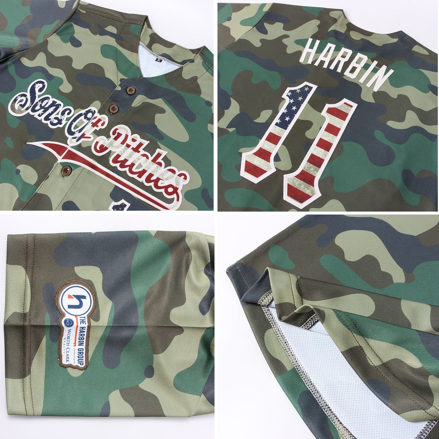 Custom Camo Vintage USA Flag-Cream Authentic Salute To Service Baseball Jersey view 2