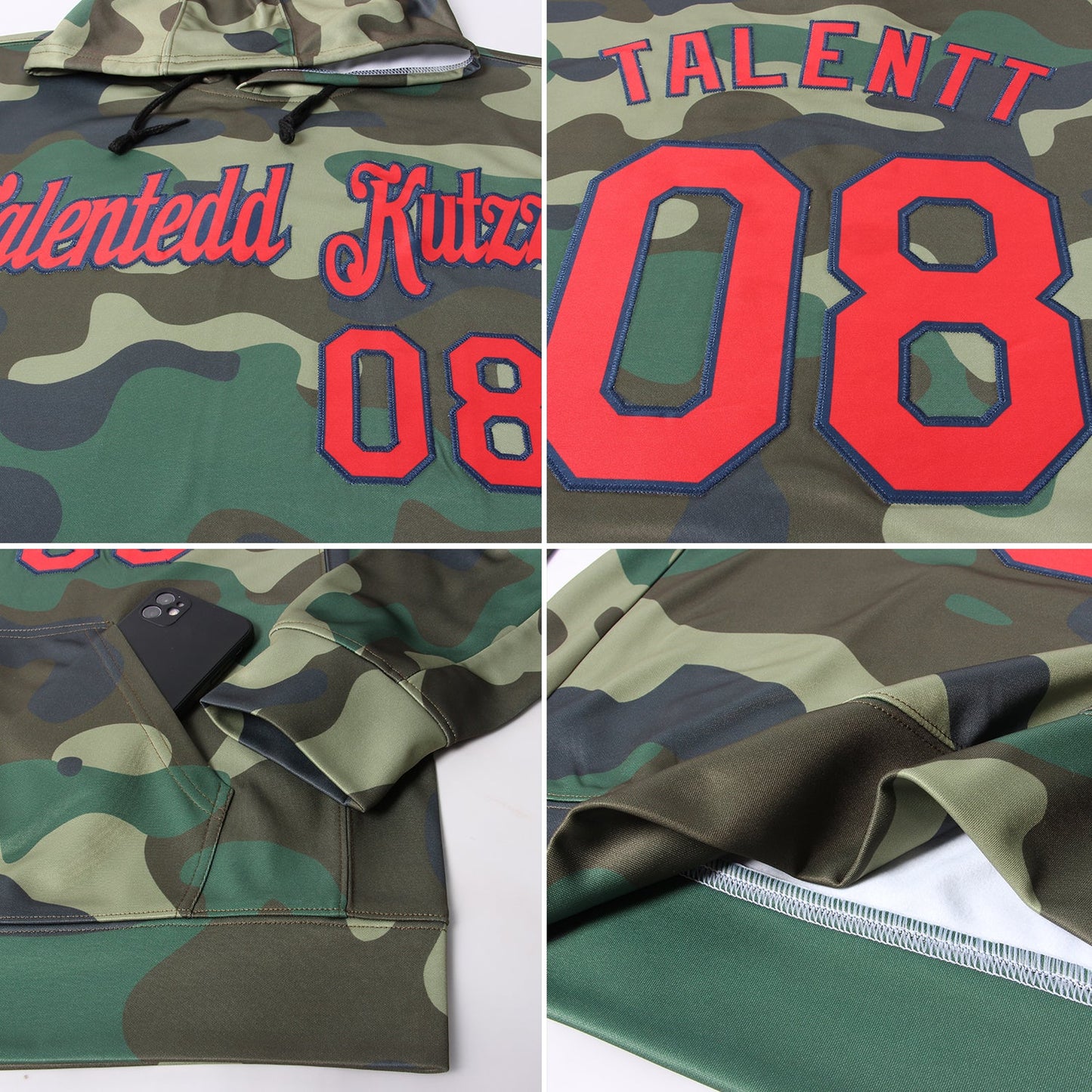 Custom Stitched Camo Red-Navy Sports Pullover Sweatshirt Salute To Service Hoodie view 7