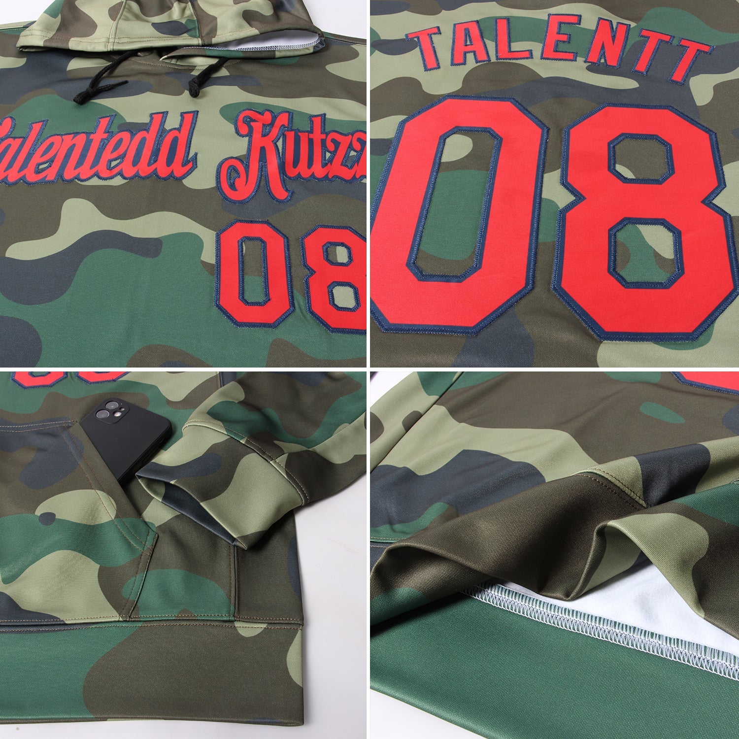 Custom Stitched Camo Red-Navy Sports Pullover Sweatshirt Salute To Service Hoodie view 7