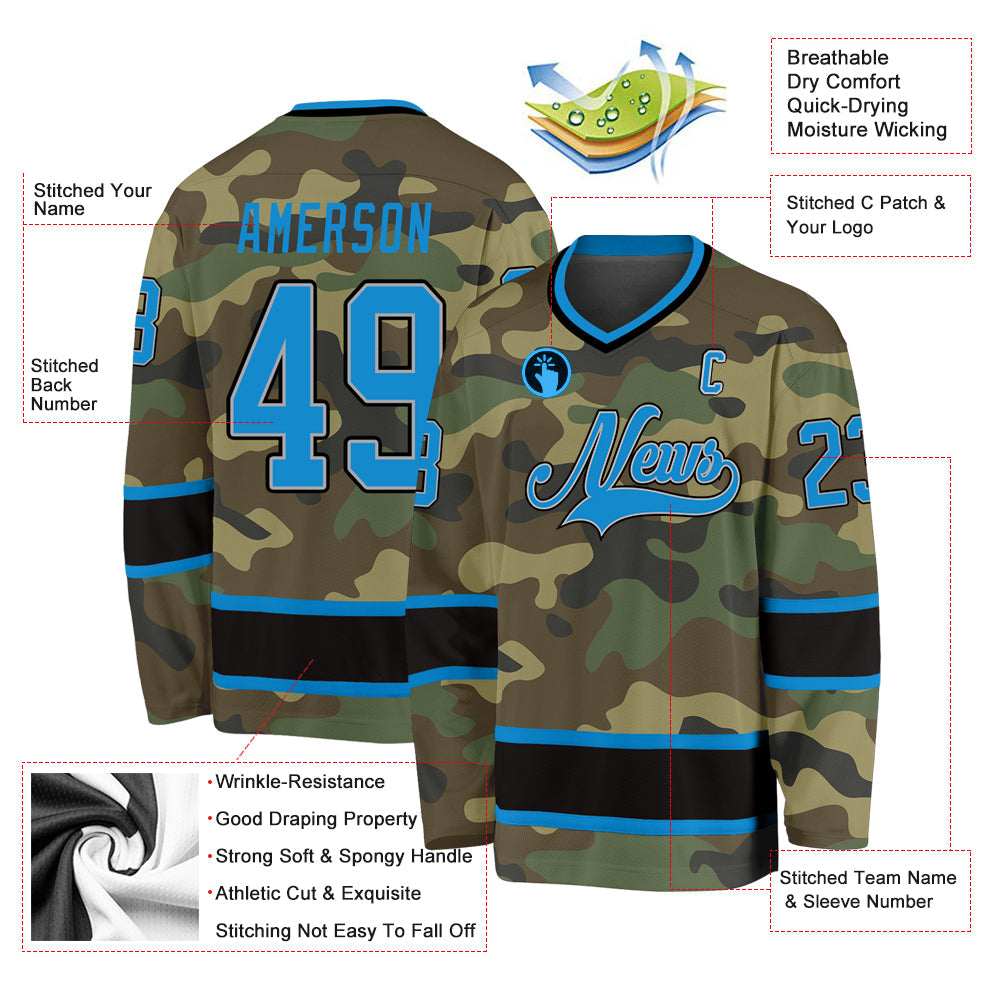 Custom Camo Blue-Black Salute To Service Hockey Jersey view 2