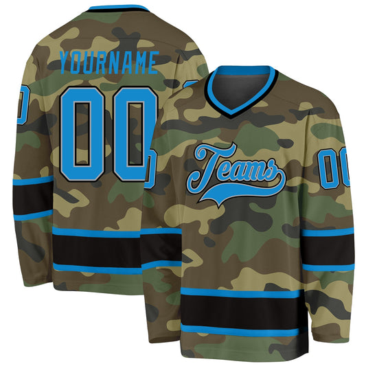 Custom Camo Blue-Black Salute To Service Hockey Jersey - Main View