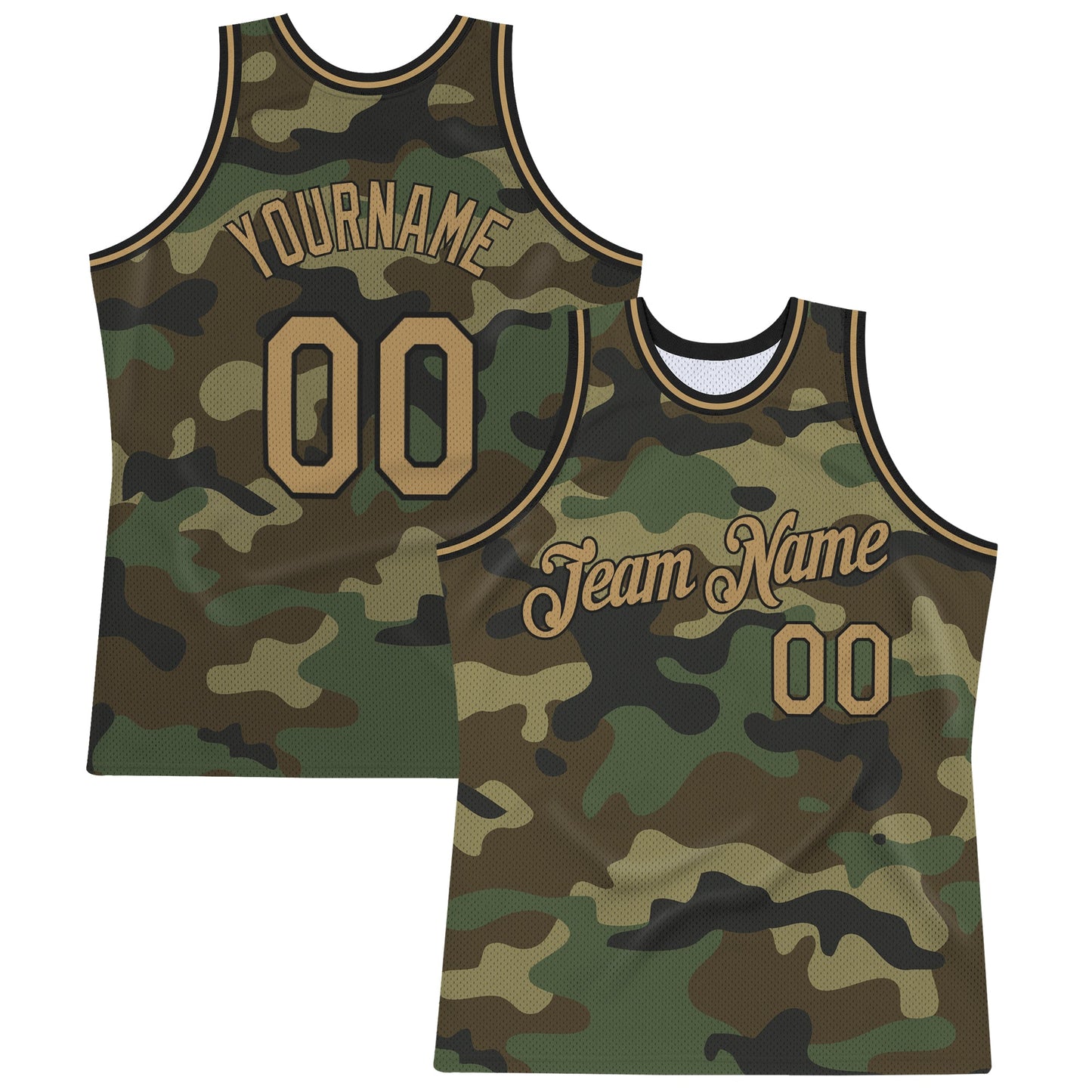 Custom Camo Old Gold-Black Authentic Salute To Service Basketball Jersey - Main View