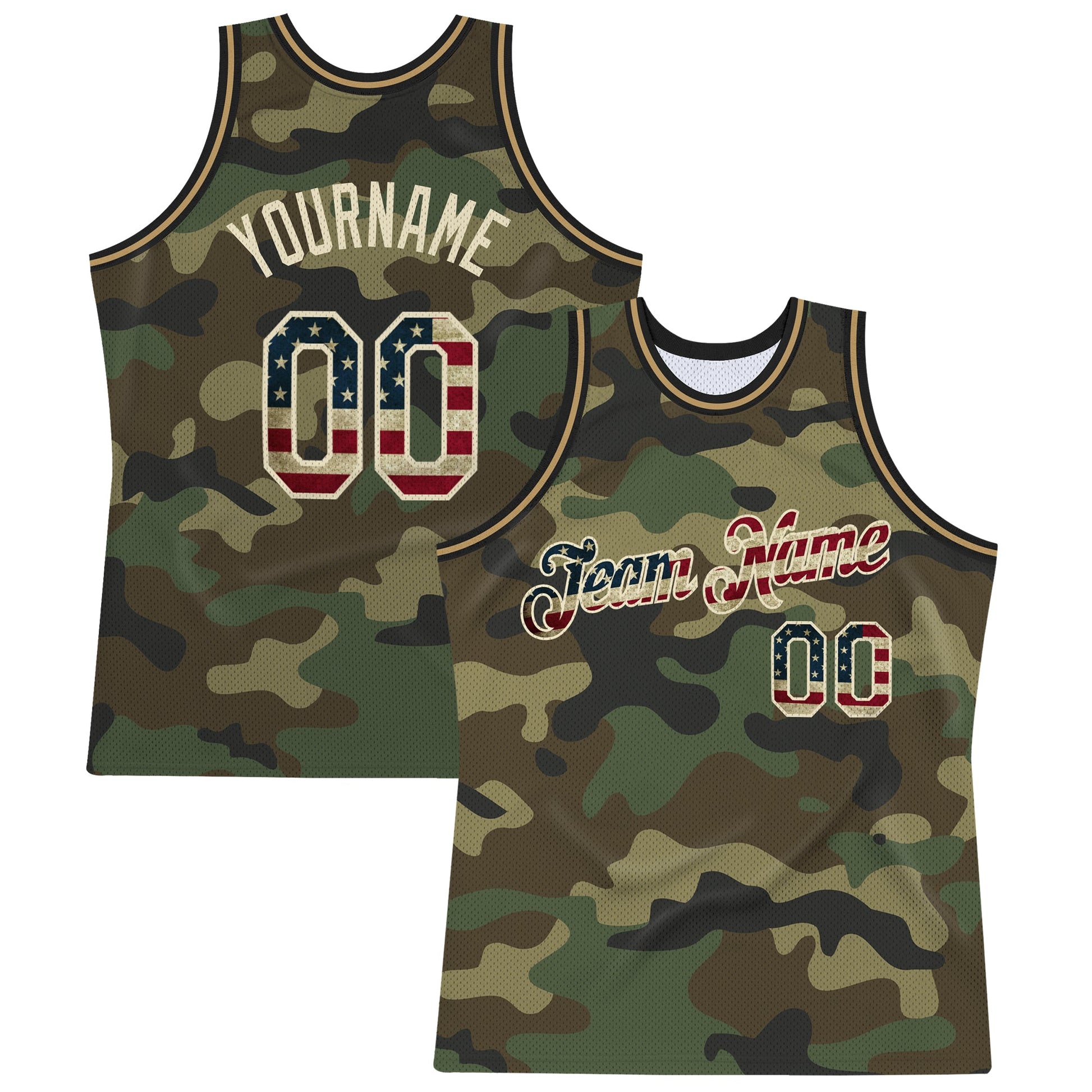 Custom Camo Vintage USA Flag-Cream Authentic Salute To Service Basketball Jersey - Main View