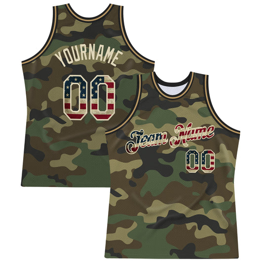 Custom Camo Vintage USA Flag-Cream Authentic Salute To Service Basketball Jersey - Main View