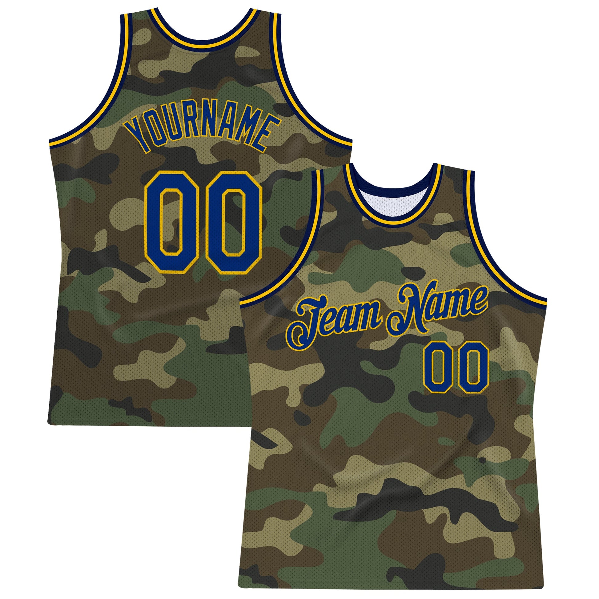 Custom Camo Royal-Gold Authentic Salute To Service Basketball Jersey - Main View