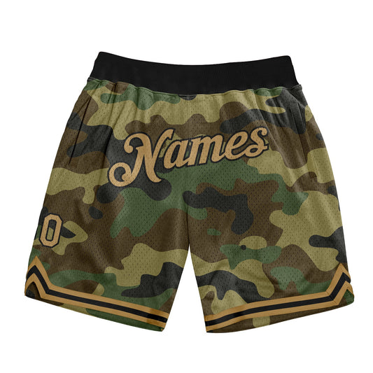 Custom Camo Old Gold-Black Authentic Salute To Service Basketball Shorts - Main View