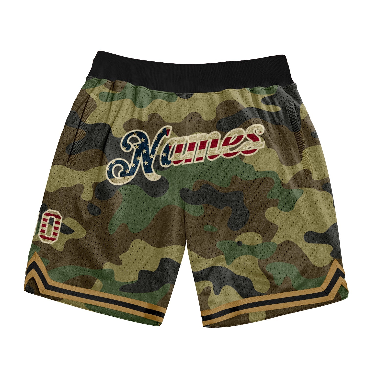 Custom Camo Vintage USA Flag-Cream Authentic Salute To Service Basketball Shorts - Main View