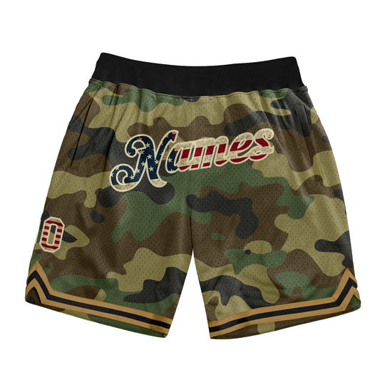 Custom Camo Vintage USA Flag-Cream Authentic Salute To Service Basketball Shorts - Main View