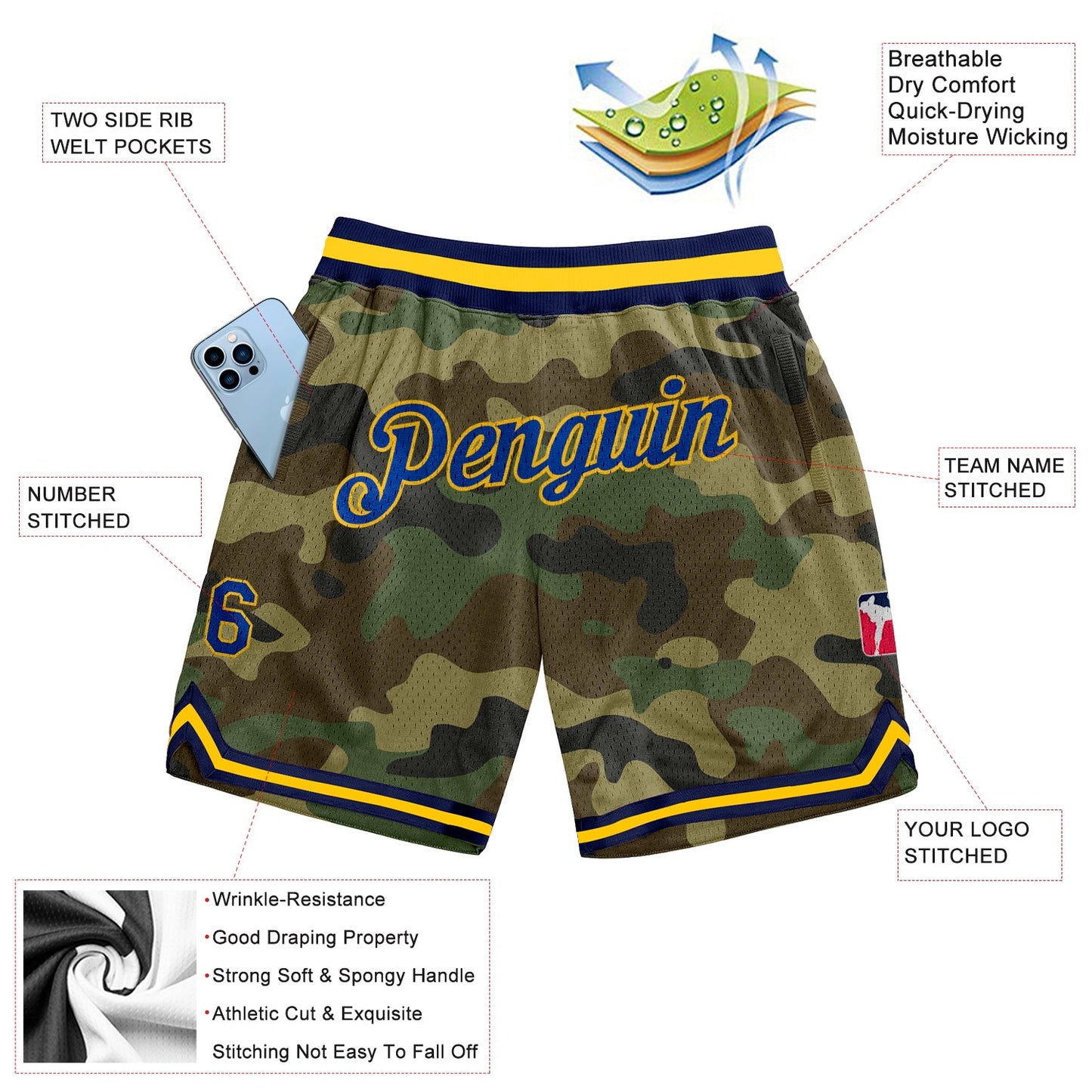 Custom Camo Royal-Gold Authentic Salute To Service Basketball Shorts view 2