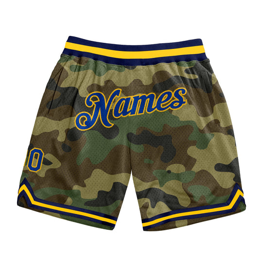 Custom Camo Royal-Gold Authentic Salute To Service Basketball Shorts - Main View