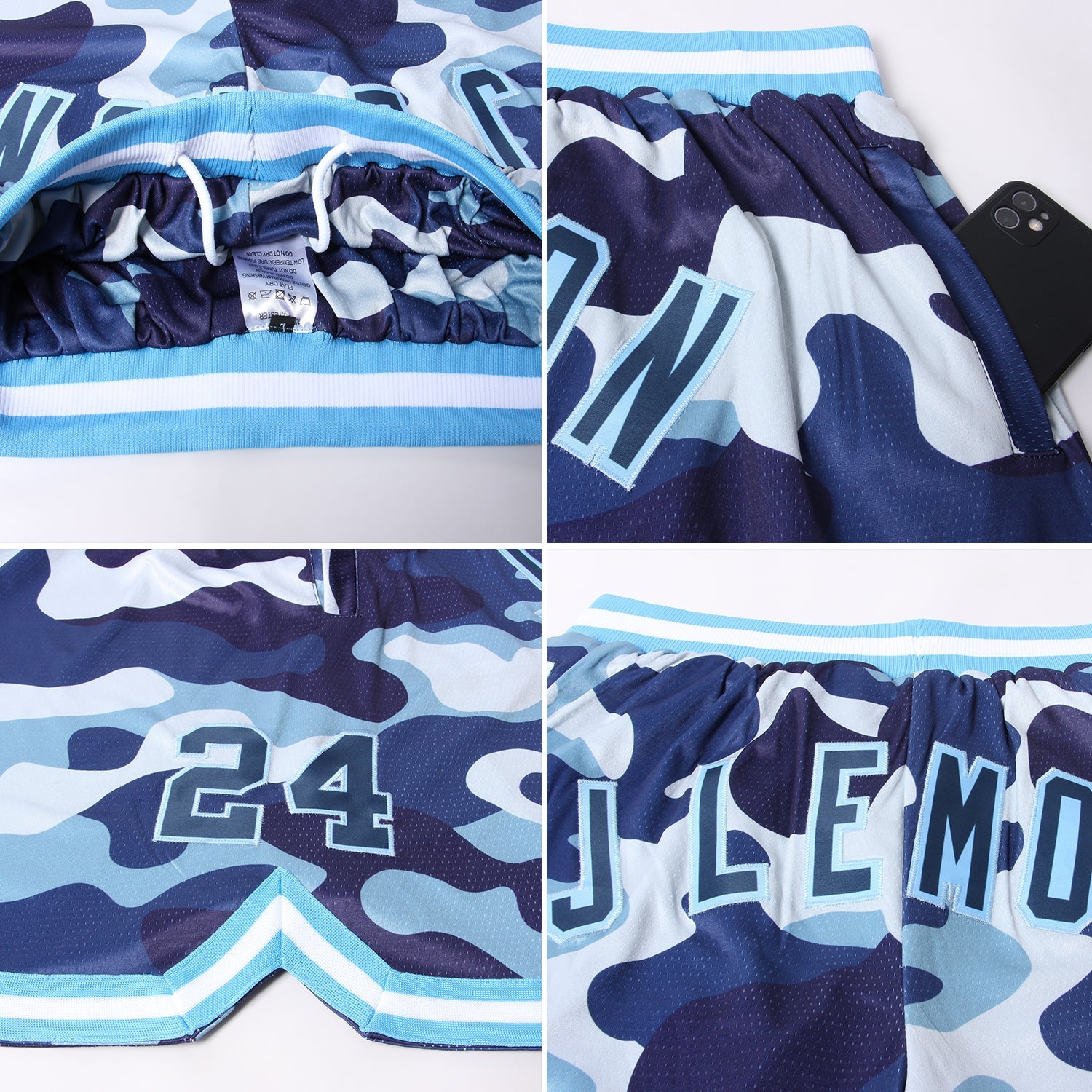 Custom Camo Navy-Light Blue Authentic Salute To Service Basketball Shorts view 4