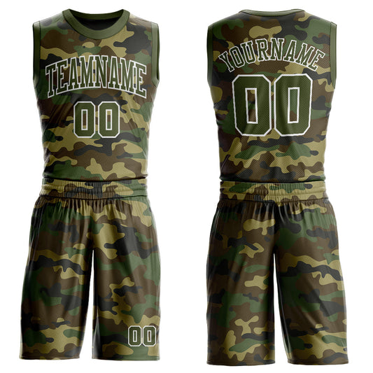 Custom Camo Olive-White Round Neck Sublimation Salute To Service Basketball Uniform Jersey - Main View