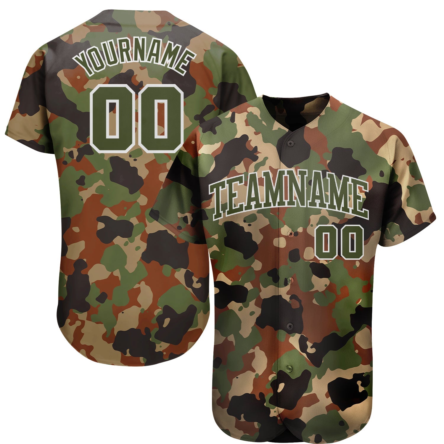 Custom Camo Olive-White Dark Classic Woodland Authentic Salute To Service Baseball Jersey - Main View
