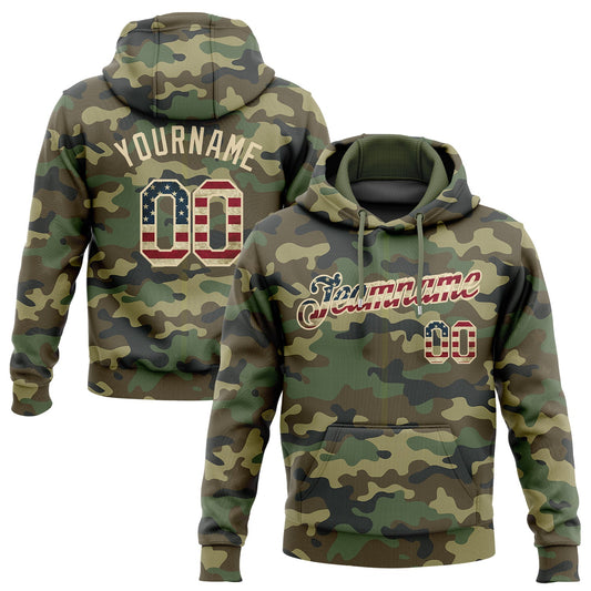 Custom Stitched Camo Vintage USA Flag-Cream Sports Pullover Sweatshirt Salute To Service Hoodie - Main View