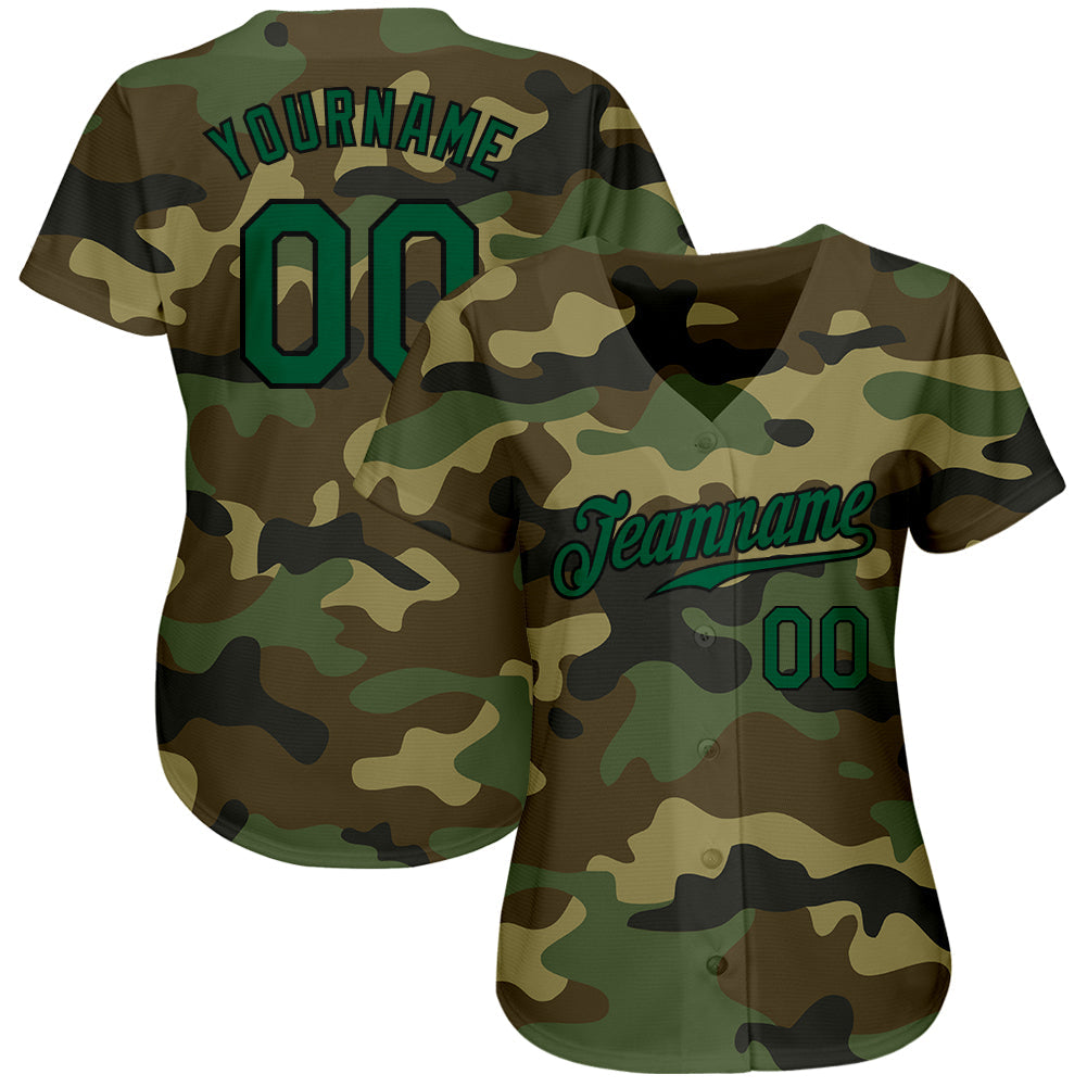 Custom Camo Kelly Green-Black Authentic Salute To Service Baseball Jersey view 2