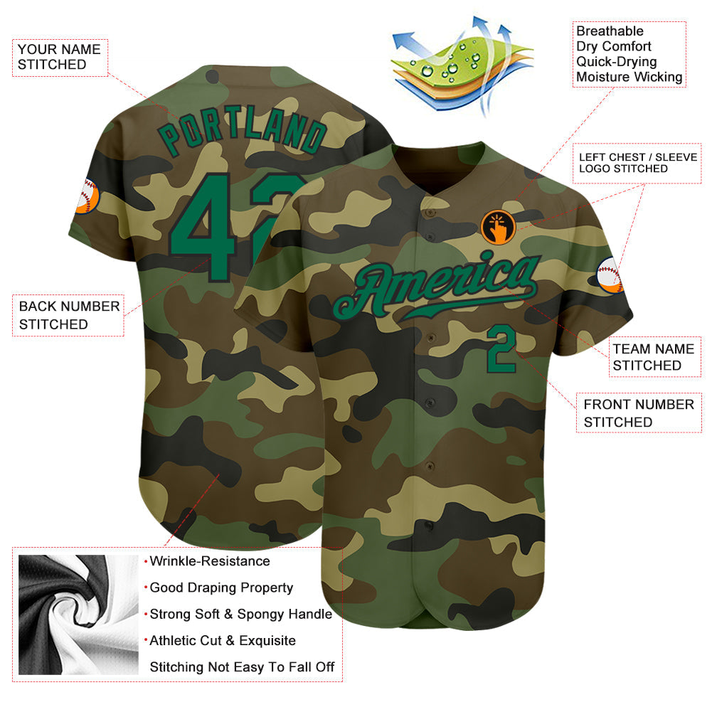 Custom Camo Kelly Green-Black Authentic Salute To Service Baseball Jersey view 3