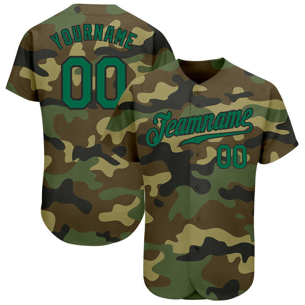 Custom Camo Kelly Green-Black Authentic Salute To Service Baseball Jersey - Main View