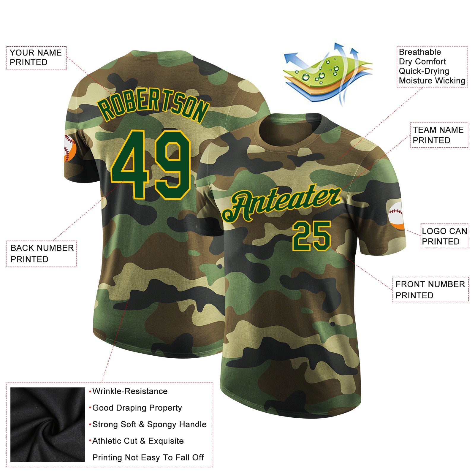 Custom Camo Green-Yellow Performance Salute To Service T-Shirt view 2