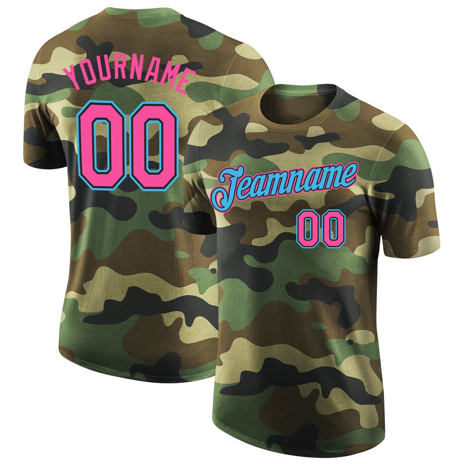 Custom Camo Pink Black-Sky Blue Performance Salute To Service T-Shirt - Main View