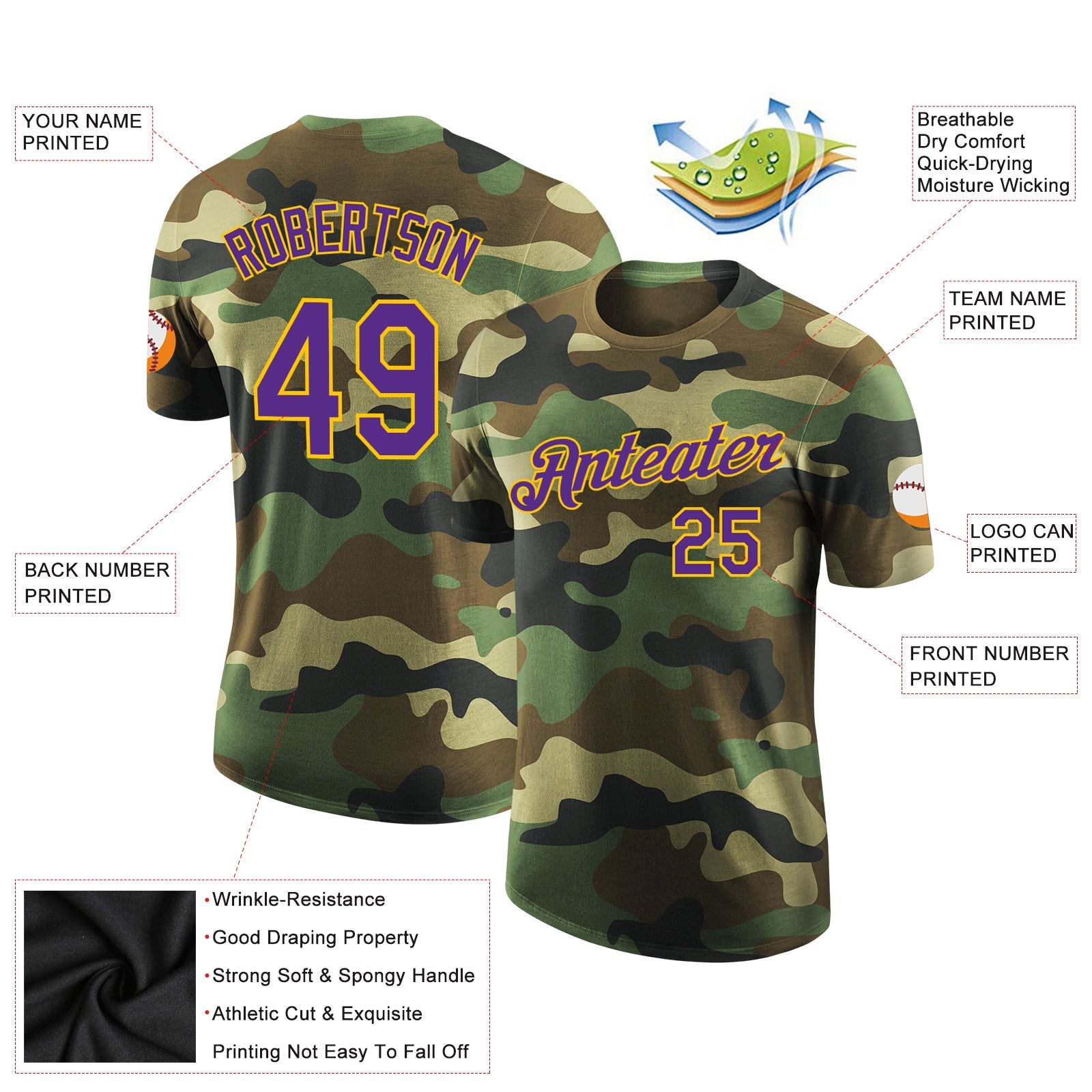 Custom Camo Purple-Yellow Performance Salute To Service T-Shirt view 2