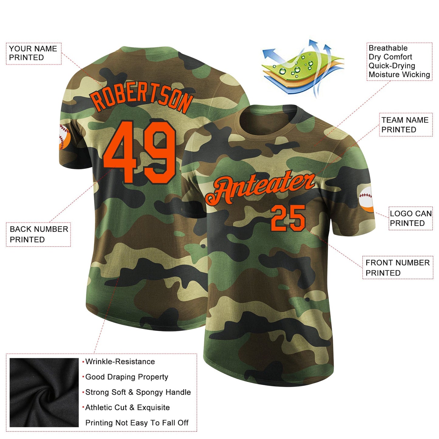 Custom Camo Orange-Black Performance Salute To Service T-Shirt view 2