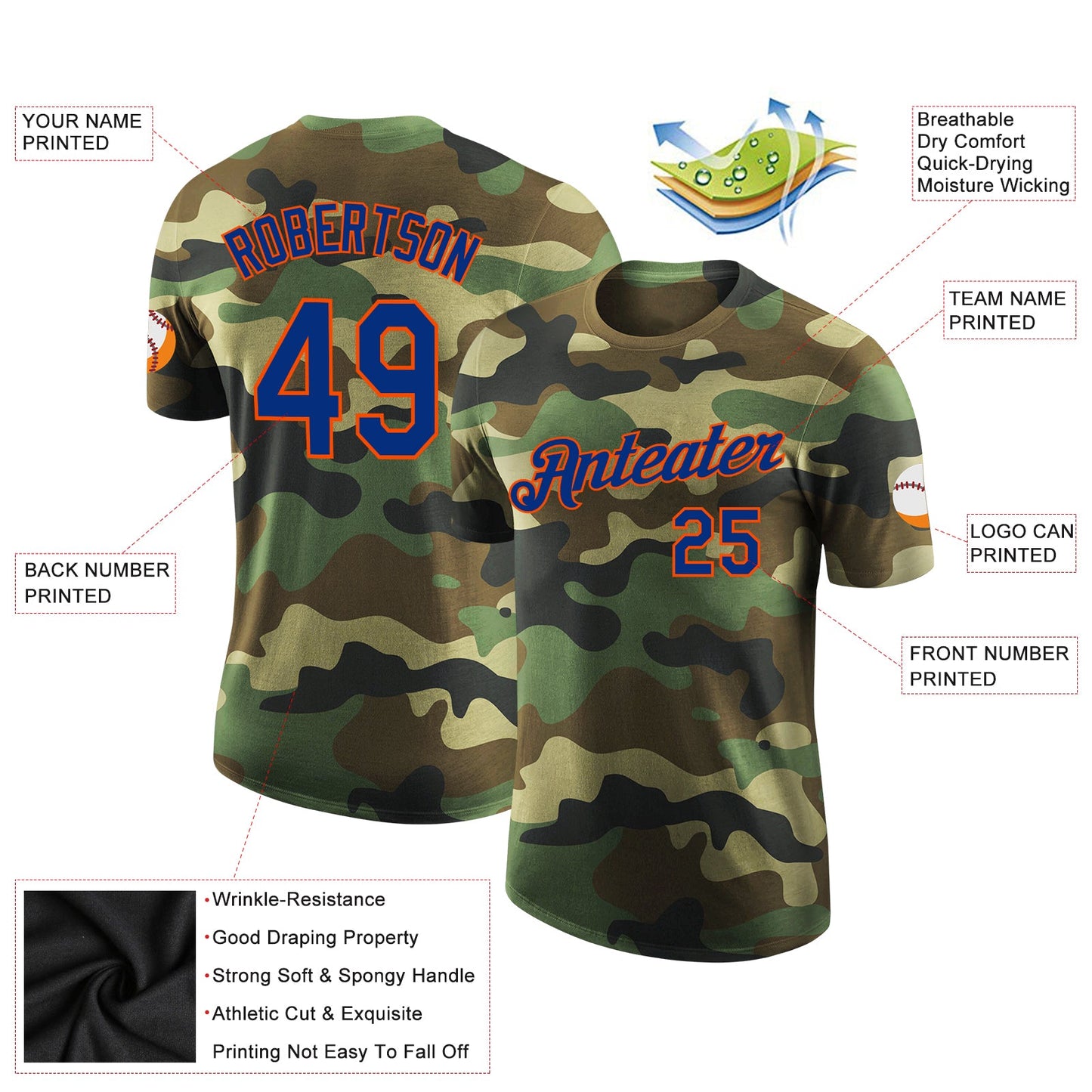 Custom Camo Royal-Orange Performance Salute To Service T-Shirt view 2