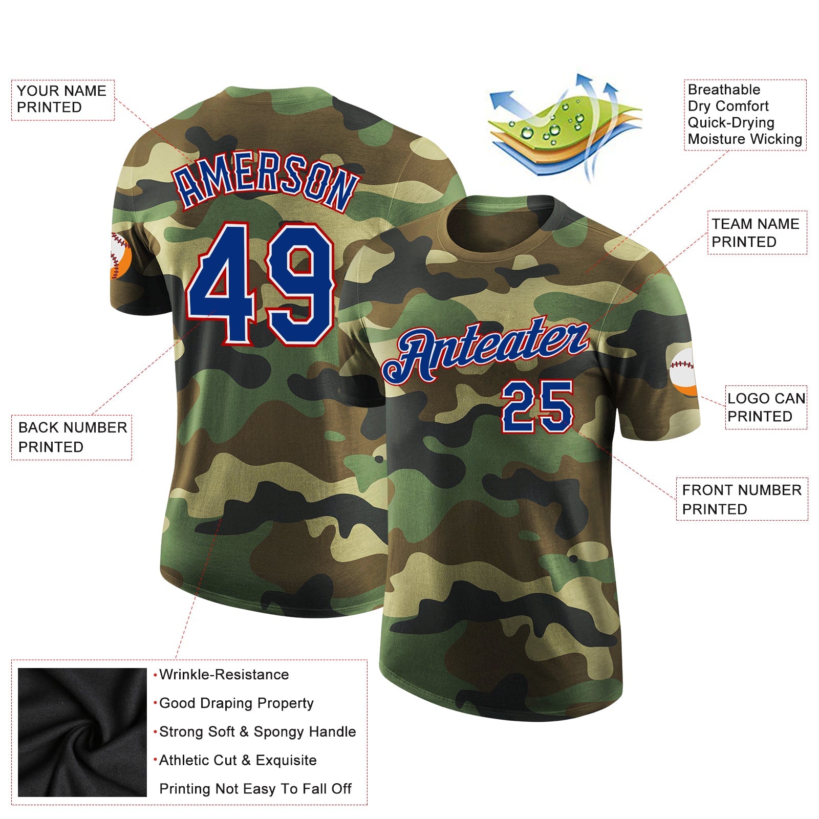 Custom Camo Royal-Red Performance Salute To Service T-Shirt view 2
