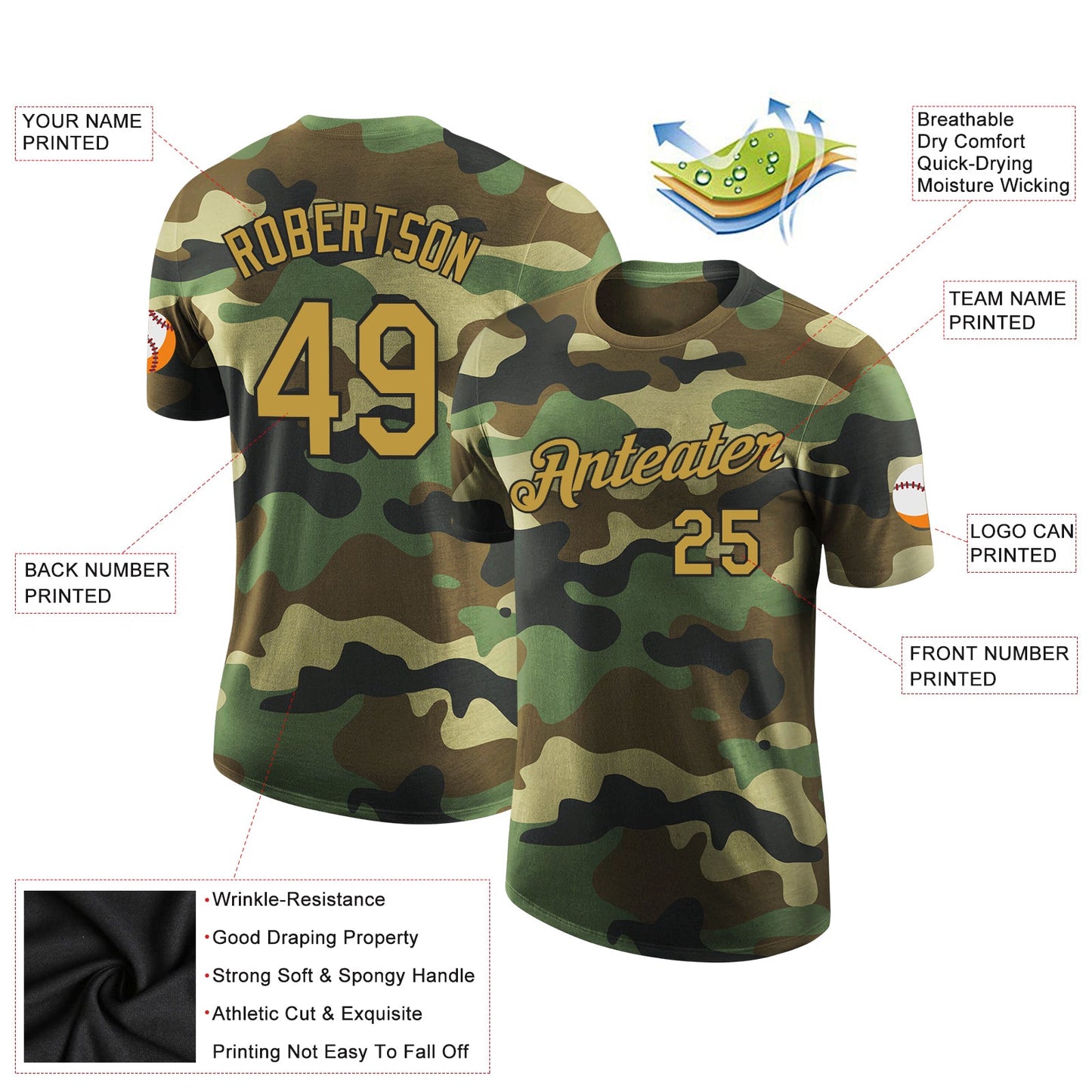Custom Camo Old Gold-Black Performance Salute To Service T-Shirt view 2