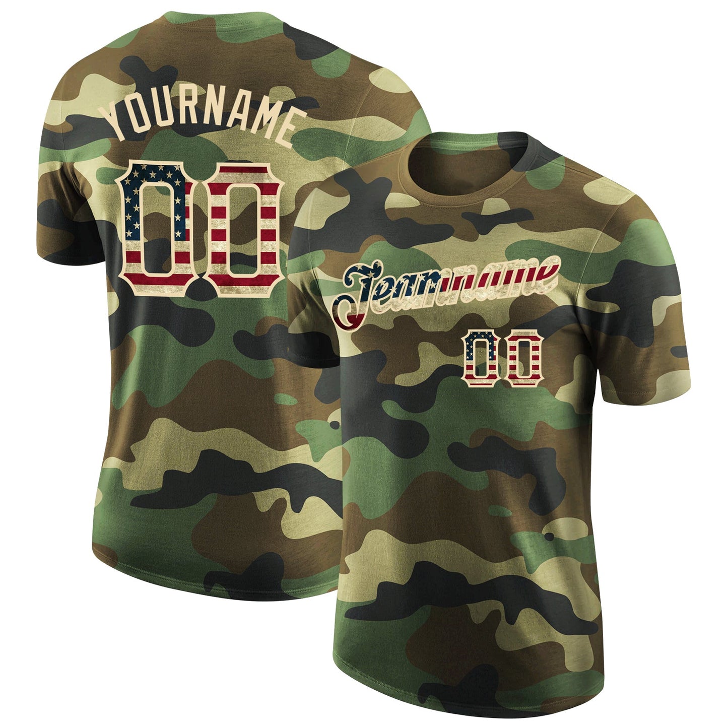 Custom Camo Vintage USA Flag-City Cream Performance Salute To Service T-Shirt - Main View
