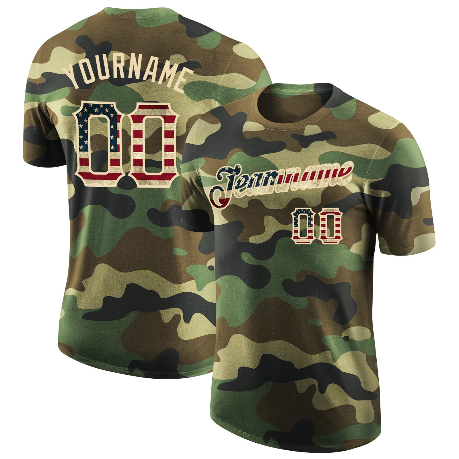 Custom Camo Vintage USA Flag-City Cream Performance Salute To Service T-Shirt - Main View